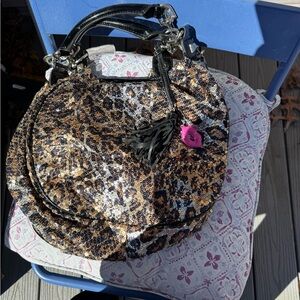 Brown and Black Animal Print Shoulder Bag